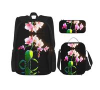WZYCWB Watercolor Orchid Campus life backpack set (3 pieces) - school bag + pencil case + lunch bag, meet all the daily needs of students!