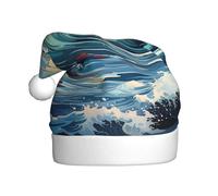 WZYCWB Wave Sailboat Seagull Adult New Year Santa Hat, Unisex Decorative Hat, Christmas New Year Party, 15.7 Inch High Plush Santa Hat