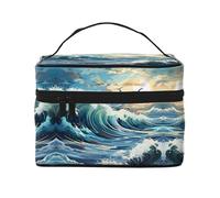 WZYCWB Wave Sailboat Seagull Large cosmetic bag for women, portable large capacity cosmetic bag, travel cosmetic bag storage bag for girls, Black, One Size, Black, One Size