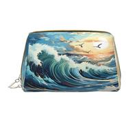 WZYCWB Wave Sailboat Seagull Leather cosmetic bag with pockets, portable travel cosmetic bag, large capacity cosmetic storage bag,