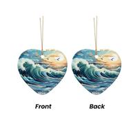 WZYCWB Wave Sailboat Seagull patterned Heart Shape ceramic pendant, perfect for decorating your home Christmas tree for winter parties