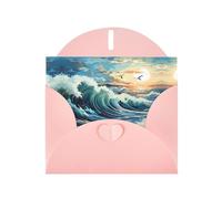 WZYCWB Wave Sailboat Seagull Patterned Pink Holiday Card (6x4) with Envelope. Suitable for birthdays, weddings, and condolences.