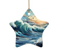 WZYCWB Wave Sailboat Seagull patterned Star Shape ceramic pendant, perfect for decorating your home Christmas tree for winter parties