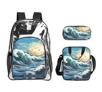 WZYCWB Wave Sailboat Seagull Printed backpack set | Lunch bag and pencil case | Perfect for work, business trips, and vacations.
