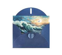 WZYCWB Wave Sailboat Seagull Printed Blue Pearlescent Paper Holiday Card with Envelope. Suitable for birthday wishes wedding congratulations and condolences.