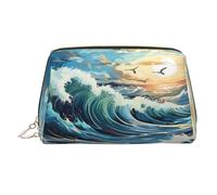 WZYCWB Wave Sailboat Seagull Printed Leather Cosmetic Bag - Stylish and Portable Cosmetic Storage Bag