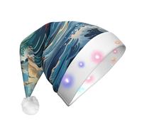 WZYCWB Wave Sailboat Seagull Printed Santa hat with LED lights, perfect for Christmas parties, stage performances, and holiday parties.