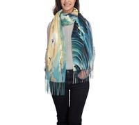 WZYCWB Wave Sailboat Seagull Printed tassel shawl evening dress shawl suitable for weddings banquets and ceremonies