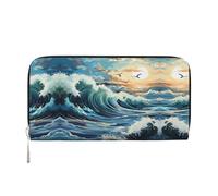 WZYCWB Wave Sailboat Seagull Printed zippered wallet perfect for travel, business, and everyday wear. Holds cell phones and cash.