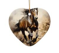 WZYCWB Western Horse patterned Heart Shape ceramic pendant, perfect for decorating your home Christmas tree for winter parties