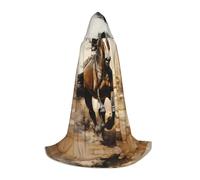 WZYCWB Western Horse Printed Medium Hooded Cape, Holiday Party Costume, Carnival Party Prop, Sizes S/M/L