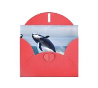 WZYCWB Whales at sea Patterned Red Holiday Card (6x4) with Envelope. Suitable for birthdays, weddings, and condolences.