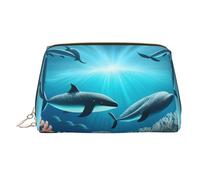 WZYCWB Whales Under The sea Patterned Leather Cosmetic Bag - Perfect for Carry-On or Home Organization