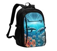 WZYCWB Whales under the sea Printed laptop backpack, business men's commuter backpack, computer bag with USB port charging