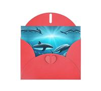 WZYCWB Whales under the sea Printed Red Pearlescent Paper Holiday Cards 6x4 Inches - With Envelopes for Birthdays, Weddings, and Condolences
