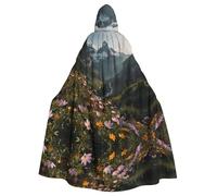 WZYCWB Where the mountain flowers bloom Halloween hooded cloak, unisex fashion cloak suitable for Halloween cosplay party