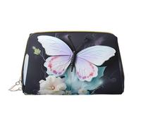 WZYCWB White Butterfly Leather cosmetic bag with pockets, portable travel cosmetic bag, large capacity cosmetic storage bag,