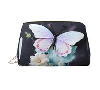 WZYCWB White Butterfly Patterned Leather Cosmetic Bag - Perfect for Carry-On or Home Organization