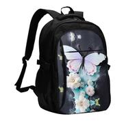WZYCWB White Butterfly Printed laptop backpack, business men's commuter backpack, computer bag with USB port charging