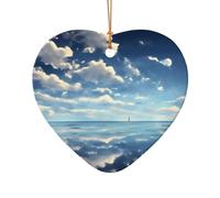 WZYCWB White clouds over the sea patterned Heart Shape ceramic pendant, perfect for decorating your home Christmas tree for winter parties