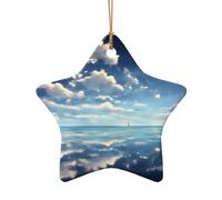 WZYCWB White clouds over the sea patterned Star Shape ceramic pendant, perfect for decorating your home Christmas tree for winter parties