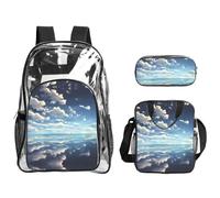 WZYCWB White clouds over the sea Printed backpack set | Lunch bag and pencil case | Perfect for work, business trips, and vacations.