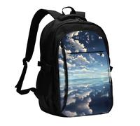 WZYCWB White clouds over the sea Printed laptop backpack, business men's commuter backpack, computer bag with USB port charging
