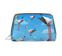 WZYCWB White Crane and Hanging Tower Printed Leather Cosmetic Bag - Stylish and Portable Cosmetic Storage Bag