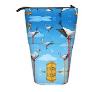 WZYCWB White Crane and Hanging Tower Printed Retractable Pen Holder Suitable for use as a Simple Cosmetic Bag, Wallet, etc.