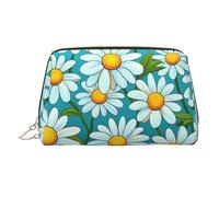 WZYCWB White Daisy Printed Leather Cosmetic Bag - Stylish and Portable Cosmetic Storage Bag