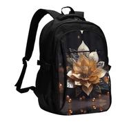 WZYCWB White delicate lotus flower Printed laptop backpack, business men's commuter backpack, computer bag with USB port charging