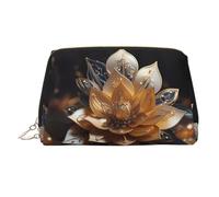 WZYCWB White Delicate Lotus Flower Printed Leather Cosmetic Bag for Women - Stylish and Soft, Durable