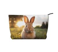 WZYCWB white-eared rabbit Corduroy cosmetic bag, women's portable zipper handbag purse, suitable for travel and daily storage, cosmetics