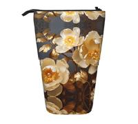 WZYCWB White Gold Peony Printed Retractable Pen Holder Suitable for use as a Simple Cosmetic Bag, Wallet, etc.