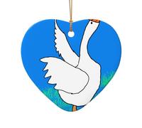 WZYCWB white goose spread its wings patterned Heart Shape ceramic pendant, perfect for decorating your home Christmas tree for winter parties