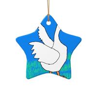 WZYCWB white goose spread its wings patterned Star Shape ceramic pendant, perfect for decorating your home Christmas tree for winter parties