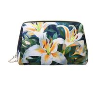 WZYCWB White Lilies Printed Leather Cosmetic Bag - Stylish and Portable Cosmetic Storage Bag