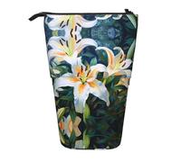 WZYCWB White Lilies Printed Retractable Pen Holder Suitable for use as a Simple Cosmetic Bag, Wallet, etc.