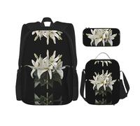 WZYCWB White lily Campus life backpack set (3 pieces) - school bag + pencil case + lunch bag, meet all the daily needs of students!