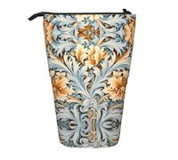 WZYCWB White-Orange Pattern Printed Retractable Pen Holder Suitable for use as a Simple Cosmetic Bag, Wallet, etc.