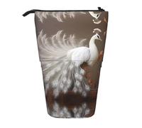 WZYCWB White Peacock with Open Screen Printed Retractable Pen Holder Suitable for use as a Simple Cosmetic Bag, Wallet, etc.