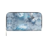 WZYCWB White Roses Leather clutch bags zipper wallets and card holders are perfect for travel or daily use, White Crystal Butterflies, One Size