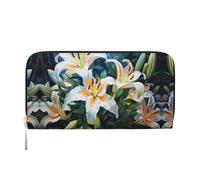 WZYCWB White Roses Leather clutch bags zipper wallets and card holders are perfect for travel or daily use, White Lilies, One Size