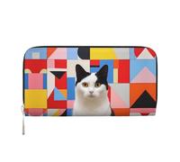 WZYCWB White Roses Leather clutch bags zipper wallets and card holders are perfect for travel or daily use, White Cat With Black Ears, One Size