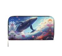 WZYCWB White Roses Leather clutch bags zipper wallets and card holders are perfect for travel or daily use, Whales Swimming Under The Sea, One Size