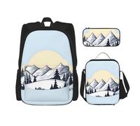 WZYCWB White Snowy Mountains Backpack (3-piece set), large capacity backpack, student school bag, pencil case, lunch bag combination
