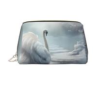 WZYCWB White swan on ice Printed Leather Cosmetic Bag - Stylish and Portable Cosmetic Storage Bag