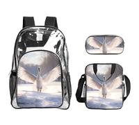 WZYCWB white swan Printed backpack set | Lunch bag and pencil case | Perfect for work, business trips, and vacations.
