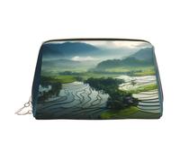 WZYCWB Wide Rice Fields Printed Leather Cosmetic Bag - Stylish and Portable Cosmetic Storage Bag
