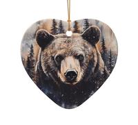 WZYCWB Wild Bear patterned Heart Shape ceramic pendant, perfect for decorating your home Christmas tree for winter parties